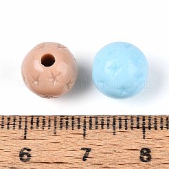 不透明なアクリルビーズ  ヒトデとのラウンド  ミックスカラー  9.5~10mm  穴：2.2mm&nbsp;X-OACR-N150-07