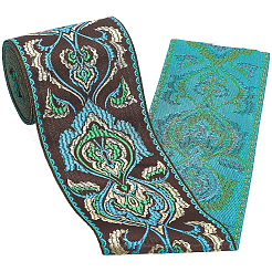 5mのポリエステル刺繍リボン  洋服アクセサリー  ダークターコイズ  3-1/2インチ（90mm）  約5.47ヤード（5m）/セット&nbsp;OCOR-GF0005-42D