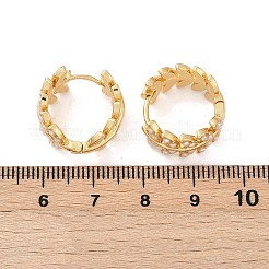 葉っぱの真鍮フープピアス  腹筋プラスチックパールビーズ付き  鉛フリー＆カドミウムフリー  長持ちメッキ  18KGP本金メッキ  17x9mm&nbsp;KK-U058-64G