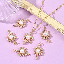 シェグレース 真鍮 パヴェ クリア キュービックジルコニア ペンダント  ABSの模造パールと  花のチャーム  カドミウムフリー＆ニッケルフリー＆鉛フリー  長持ちメッキ  18KGP本金メッキ  22x13x7mm  穴：3.5mm&nbsp;XGRQ4D026-664G