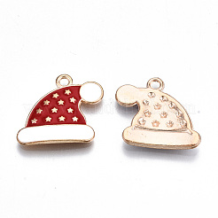合金エナメルチャーム  カドミウムフリー＆鉛フリー  クリスマスの帽子  ライトゴールド  レッド  18x20x2mm  穴：1.6mm&nbsp;ENAM-Q442-036-RS