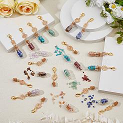 7 Chakra Natural Red Aventurine & Red Jasper & Green Aventurine & Tiger Eye & Synthetic Turquoise & Amethyst & Lapis Lazuli Chips inside Glass Wishing Bottle Pendant Decorations&nbsp;HJEW-FH00146