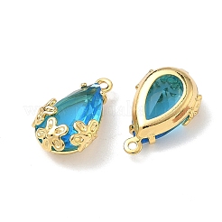 真鍮製ガラスチャーム  花と涙のチャーム  ニッケルフリー  18KGP本金メッキ  多面カット  空色  15x9.5x5.5mm  穴：1mm&nbsp;KK-Z136-07G-02