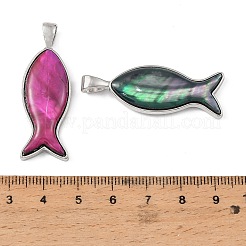 染めの天然シェルペンダント  合金の魚のチャーム  プラチナ  ミックスカラー  42x15x5.5mm  穴：5.5x3mm&nbsp;SH-G001-01P