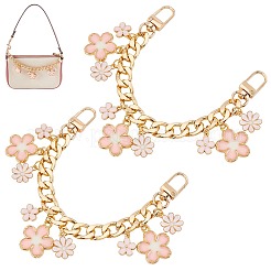 アルミカーブチェーンバッグエクステンダーチェーン  花の合金エナメルと留め具付き  バッグ交換用アクセサリー  ゴールドカラー  ピンク  207mm  2個/セット&nbsp;AJEW-PH01576