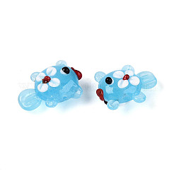 手作りランプワークビーズ連売り  魚＆花  ライトスカイブルー  16~19x20.5~24x11~14mm  穴：1.2~2mm  約19~20個/連  10.24~11.22インチ（26~28.5cm）&nbsp;LAMP-N036-21C