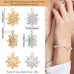 8Pcs 2 Colors Brass Micro Pave Clear Cubic Zirconia Charms&nbsp;KK-BBC0014-87