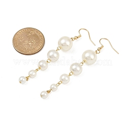 ガラスパールダングルピアス  304ステンレススチールピアスフック付き  ラウンド  ゴールドカラー  78x12mm&nbsp;EJEW-JE06463-02