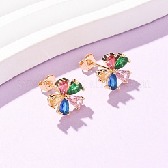 Brass Micro Pave Cubic Zirconia Stud Earrings for Women&nbsp;KK-CBACC01-06G