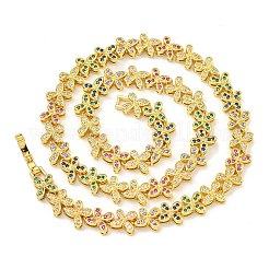 Rack Plating Brass Pave Cubic Zirconia Butterfly Link Necklaces&nbsp;NJEW-A031-03G-01