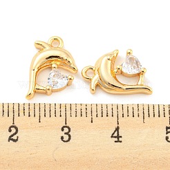 真鍮チャーム  ガラスと  イルカチャーム  18KGP本金メッキ  14x10.5x3mm  穴：1.4mm&nbsp;KK-Z034-04G