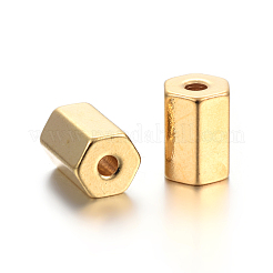 201ステンレスビーズ  六角  ゴールドカラー  8x5.5x5.5mm  穴：1.6mm&nbsp;STAS-P223-10G