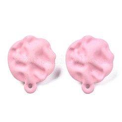 スプレー塗装鉄スタッドピアスパーツ  水平ループ付き  フラットラウンドを打つ  ピンク  23.5x19.5mm  穴：1.6mm  ピン：0.7mm&nbsp;IFIN-N008-015C