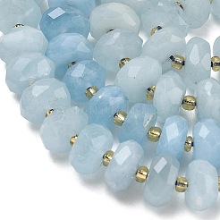 天然石アクアマリンビーズ連売り  ロンデル  多面カット  シードビーズで  9~10x5~5.5mm  穴：1mm  約52個/連  14.96インチ（38cm）&nbsp;G-L642-J03-03