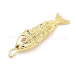 Fish Rack Plating Brass Micro Pave Cubic Zirconia Pendants&nbsp;X-KK-Z071-72B-01G