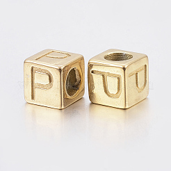 304 Stainless Steel Large Hole Letter European Beads&nbsp;X-STAS-H428-01G-P