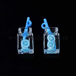 イミテーションドリンクレジンペンダント  中にレモンポリマークレイ  アクリルボトル付き  ディープスカイブルー  25~28x12x11mm  穴：1.8mm&nbsp;CRES-S359-32C