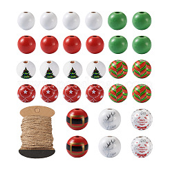 9 Styles Painted Christmas Natural Wood Beads&nbsp;WOOD-CD0001-35
