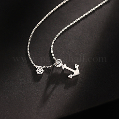 Vintage S925 Silver Ship Anchor Rudder Necklace Unique Design Collarbone Chain&nbsp;AJ6601