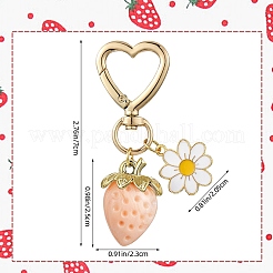 アクリル製イチゴペンダント装飾  合金エナメルの花とハートの回転スナップフック留め金チャーム  ミスティローズ  70mm&nbsp;HJEW-SW00120-04
