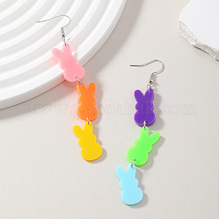 女性用ファッションのイースターバニーアクリルダングルイヤリング  ミックスカラー  105x13mm&nbsp;FF4277
