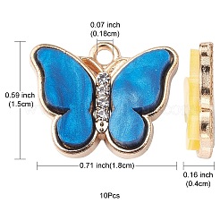 アクリルパーツ  ライトゴールドトーン合金ラインストーン付き  バタフライチャーム  ミックスカラー  15x18x4mm  穴：1.8mm&nbsp;FIND-YW0003-62