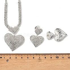 Heart Brass Rhinestone Stud Earrings & Pendant Necklaces Set for Women&nbsp;SJEW-M102-08S