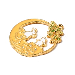 合金エナメルチャーム  花のチャームが付いたウサギ  ゴールドカラー  27x24x1.5mm  穴：1.5mm&nbsp;AL-CBAF9DF-05B