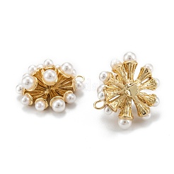 真鍮チャーム  アクリル模造パールビーズ付き  長持ちメッキ  花  18KGP本金メッキ  20x21x10mm  穴：1.8mm&nbsp;KK-P203-12G