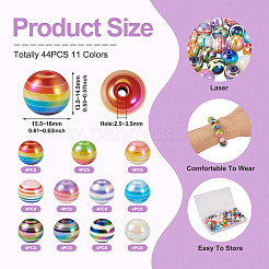 28 個 11 色のストライプ樹脂ビーズ  ABカラー  ロンデル  ミックスカラー  15.5~16x13.5~14.5mm  穴：2.5~3.5mm  4個/カラー&nbsp;RESI-TA0001-75