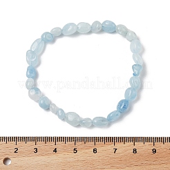 天然アクアマリンビーズストレッチブレスレット  タンブルストーン  ナゲット  内径：2~2-1/4インチ（5.2~5.6cm）&nbsp;BJEW-K213-54