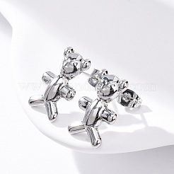 真鍮製スタンドピアス  鉛フリー＆カドミウムフリー  長持ちメッキ  ラックめっき  クマ  プラチナ  18x12mm&nbsp;EJEW-R016-24P