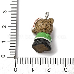 クリスマスの不透明な樹脂ペンダント  プラチナ鉄ループ付き  クマ  25x16x12mm  穴：2mm&nbsp;RESI-H039-01P-03