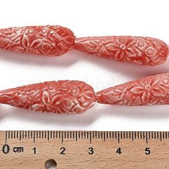 合成貝殻彫刻ビーズ連売り  染め  ティアドロップ  インディアンレッド  34x11mm  穴：1.5mm  約11個/連  14.5''（37センチメートル）&nbsp;SHEL-H007-03B-02