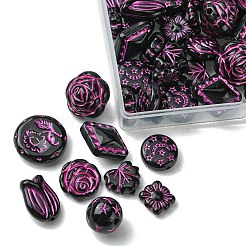 9スタイルの不透明なアクリルビーズ  花  ブラック  9~18x10.5~16.5x3.5~14.5mm  穴：1.5~2mm&nbsp;OACR-FS0001-51