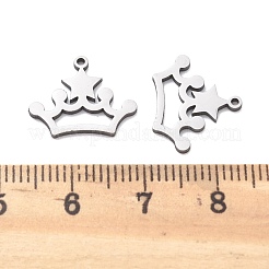 ステンレススチールチャーム201個  レーザー切断  星のチャームが付いた王冠  ステンレス鋼色  12.5x15x1mm  穴：1mm&nbsp;STAS-V001-20