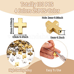 チベット風合金ビーズ100色4個  カドミウムフリー＆鉛フリー  クロス  ミックスカラー  15x12x5mm  穴：2mm  25個/カラー&nbsp;TIBEB-CD0001-05