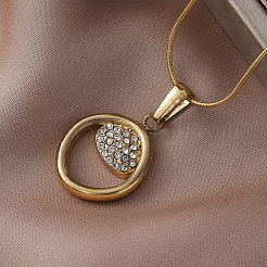 304 Stainless Steel Crystal Rhinestone Ring Pendant Necklaces for Women&nbsp;AQ7220