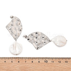 304ステンレススチールダングルスタッドピアス  シェルパール  ティアドロップ  ステンレス鋼色  63x27.5mm&nbsp;EJEW-F354-02P