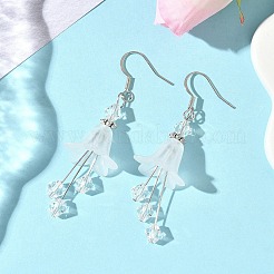 真鍮製フラワーダングルイヤリング 4組  ガラスとアクリルのペンダント付き  プラチナ  ミックスカラー  61x18mm&nbsp;EJEW-JE06596