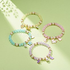 Acrylic Imitation Pearl Stretch Bracelet with Alloy Enamel Charms for Women&nbsp;BJEW-JB08447