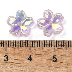 透明ABSプラスチックビーズキャップ  UVメッキ  5  - 花びらの花  パールピンク  10.5~11.5x2mm  穴：1.4mm&nbsp;FIND-B043-03C