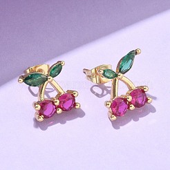 真鍮製キュービックジルコニアスタンドピアス  チェリー  18KGP本金メッキ  12.5x13mm&nbsp;EJEW-Q017-02G