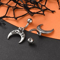 Crescent Moon 316 Surgical Stainless Steel Dangle Belly Button Rings&nbsp;EJEW-G416-17AS