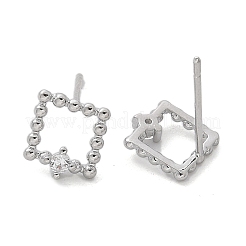 真鍮クリアキュービックジルコニアスタッドピアス  正方形  プラチナ  8.5x7.5mm&nbsp;EJEW-Q014-03P