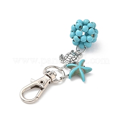 Starfish & Round Synthetic Turquoise Pendant Decorations&nbsp;HJEW-JM03276-01