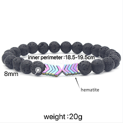 Natural Lava Rock & Electroplated Synthetic Non-magnetic Hematite Beads Stretch Bracelets&nbsp;GE0373-8