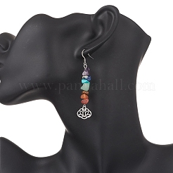 Chakra Natural Red Aventurine & Red Jasper & Amethyst & Lapis Lazuli & Green Aventurine & Tiger Eye & Synthetic Turquoise Dangle Earrings&nbsp;EJEW-JE06648-02
