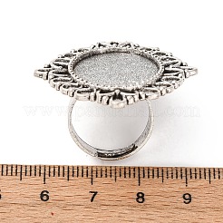 ヴィンテージ調節可能な鉄の花の指リングコンポーネント合金カボションベゼルのセッティング  カドミウムフリー＆鉛フリー  アンティークシルバー  楕円形のトレイ：18x25mm  17mm&nbsp;X-PALLOY-O036-03AS