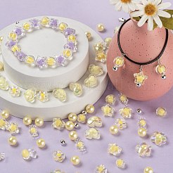 480個透明/模造パールアクリルビーズ  1ロール弾性クリスタルスレッド  弾性コード  DIYブレスレット作成キット用  きいろ  ビーズ：480個/袋&nbsp;DIY-LS0003-05A